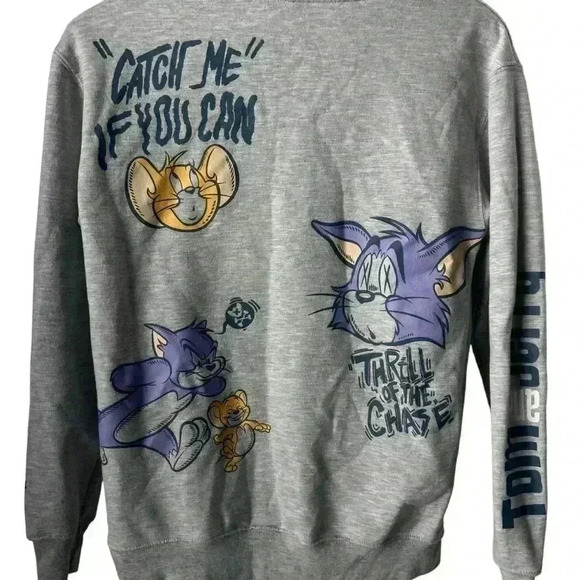 Tom and Jerry Gray Graphics Hoodie Sweatshirt | Size Small - Picture 4 of 9